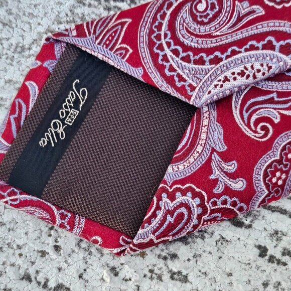 Tasso Elba Men Tie Paisley Jacquard Silk Red Necktie 100% Silk Tie - Picture 8 of 8